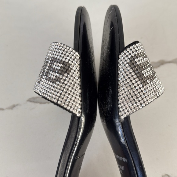 Alexander Wang Black Jo Crystal Logo Slide Silver Sandals Kitten Heel Size 36/ 6 - Picture 8 of 16